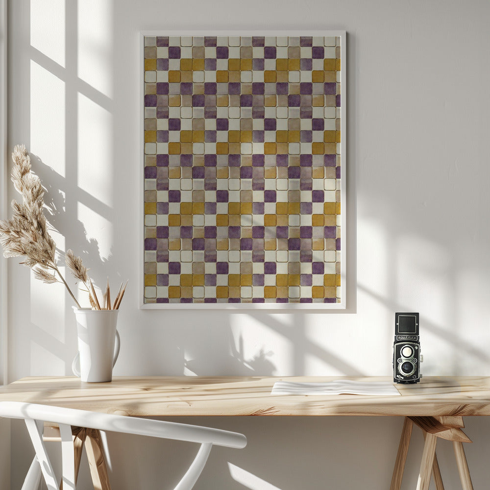 Purple and Ochre Tile Pattern Poster