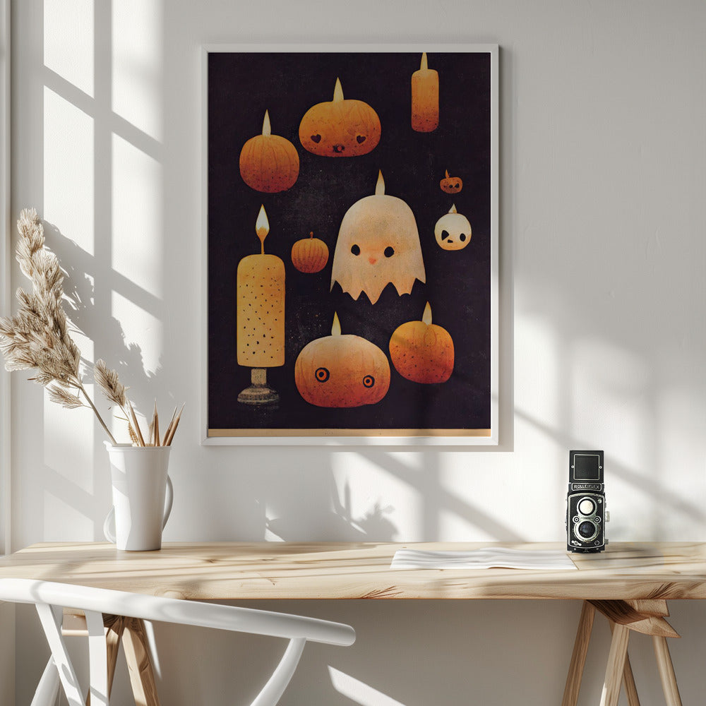 Candles, Pumpkins And A Ghost Poster