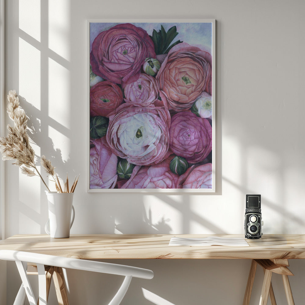 Arleth ranunculus bouquet in cold pink Poster