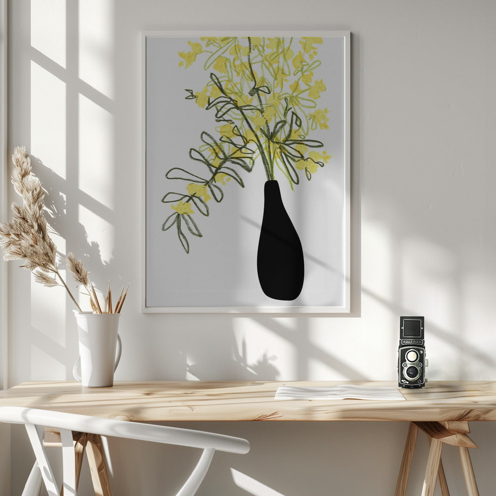 Yellow blooms in a vase Poster