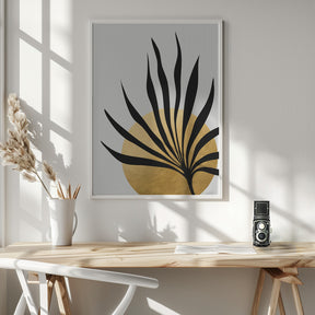 Tropical sun and palm leaf Poster