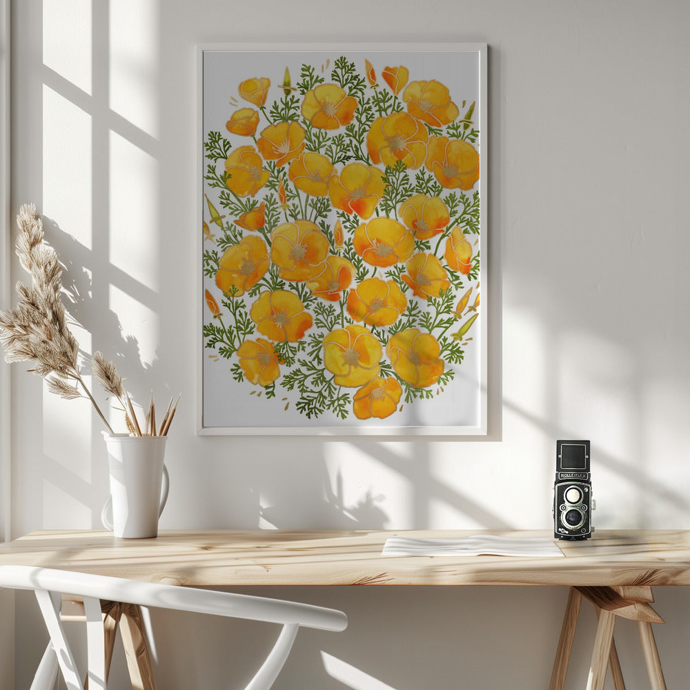 Gold accented California poppies Poster