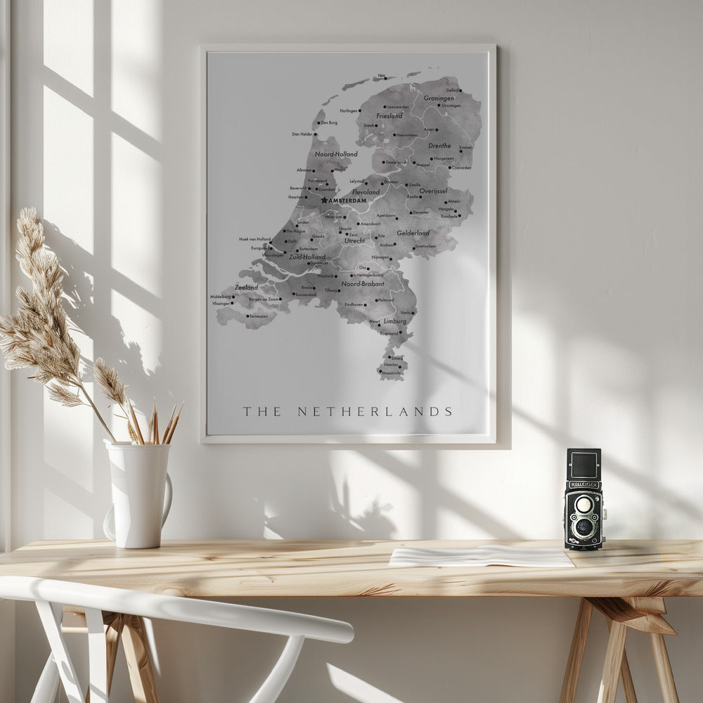 Gray map of the Netherlands Poster