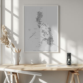 Gray watercolor map of Philippines Poster