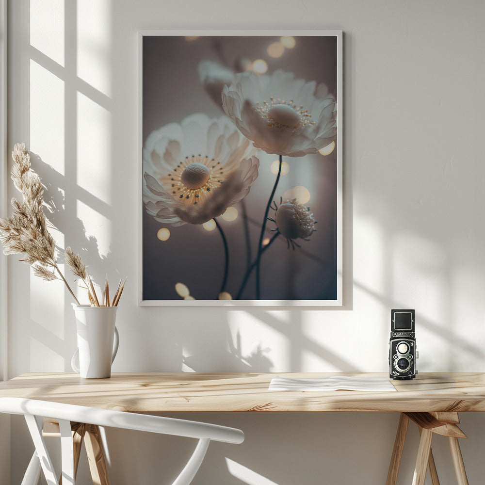 White Flowers And Bokeh Poster