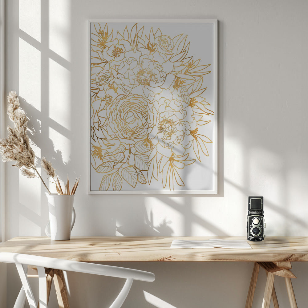 Nanette floral art in gold Poster