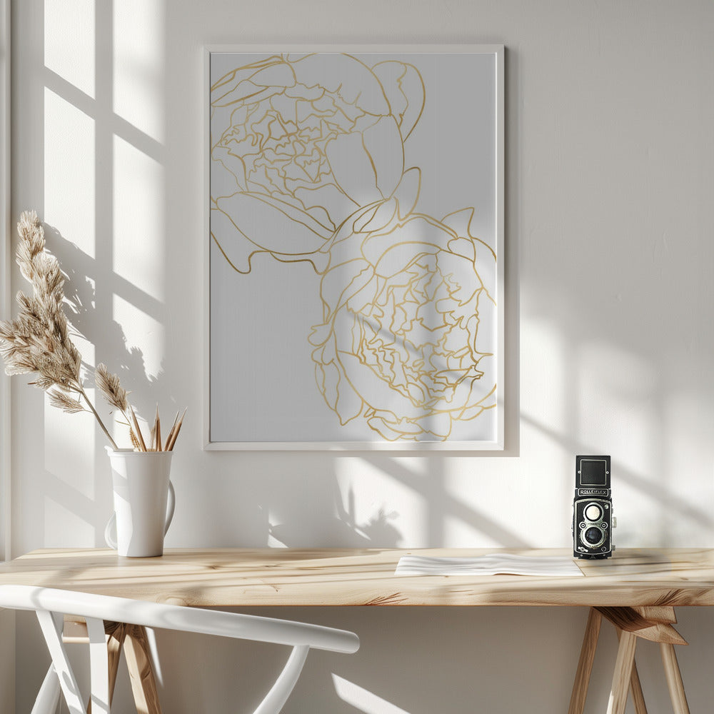 Sally's peonies in gold Poster