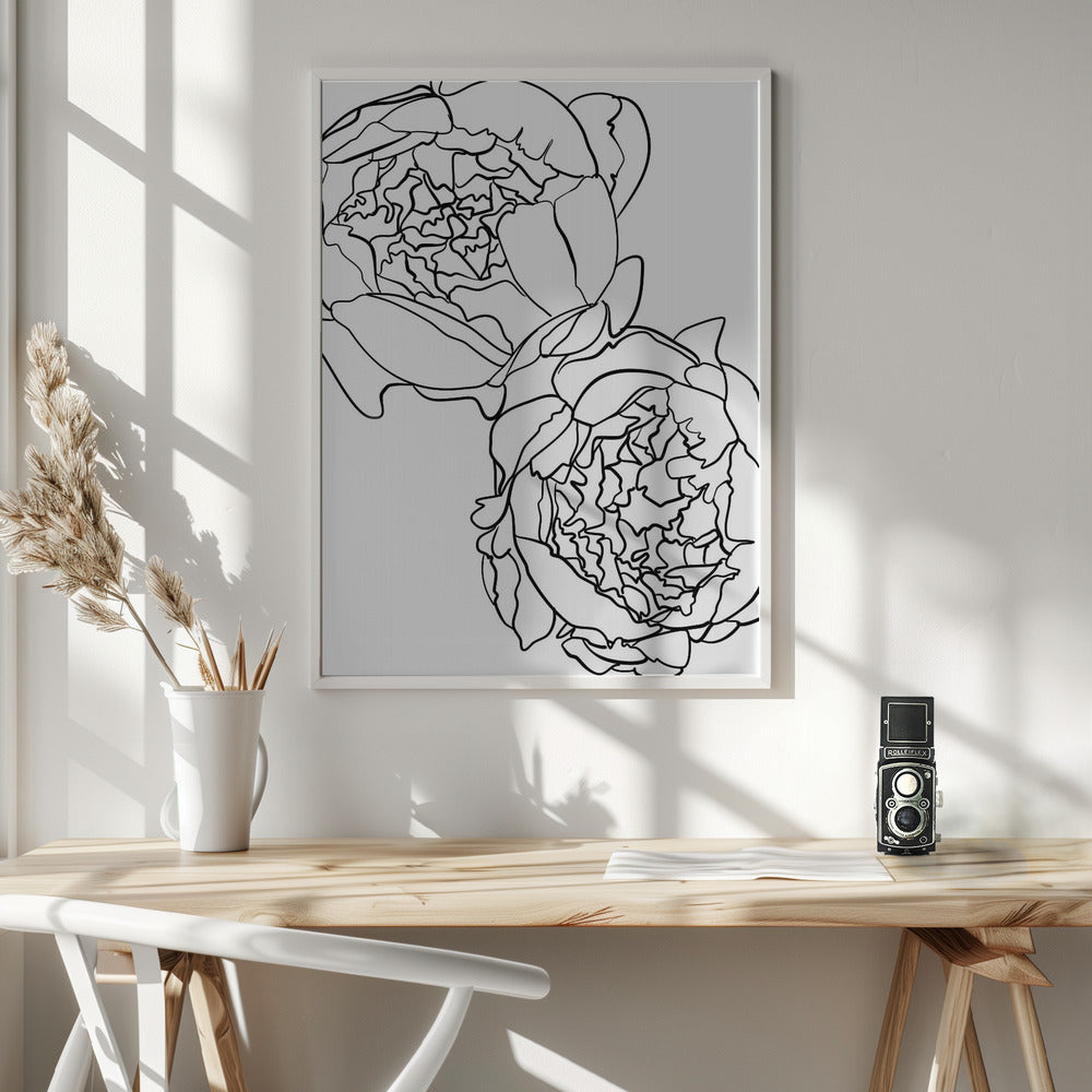 Sally's peonies in black and white Poster