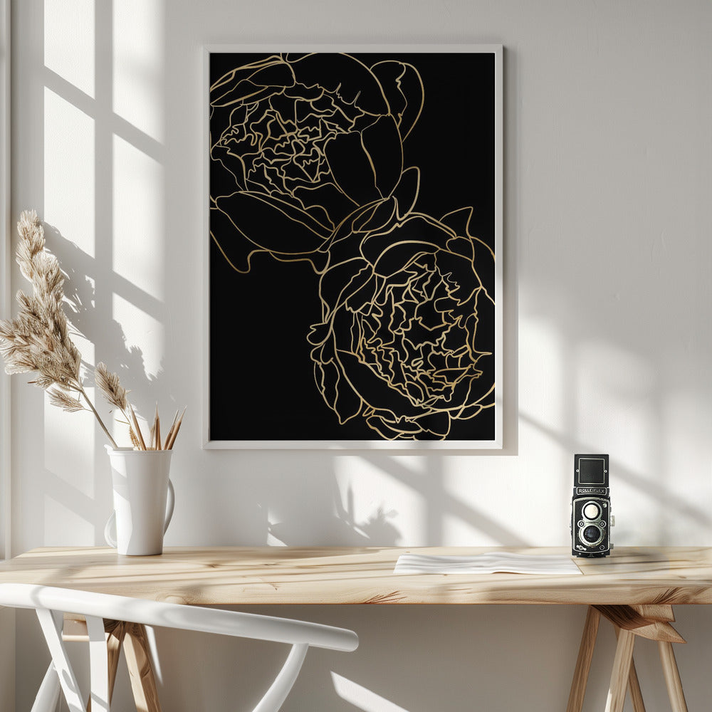 Sally's peonies in gold and black Poster