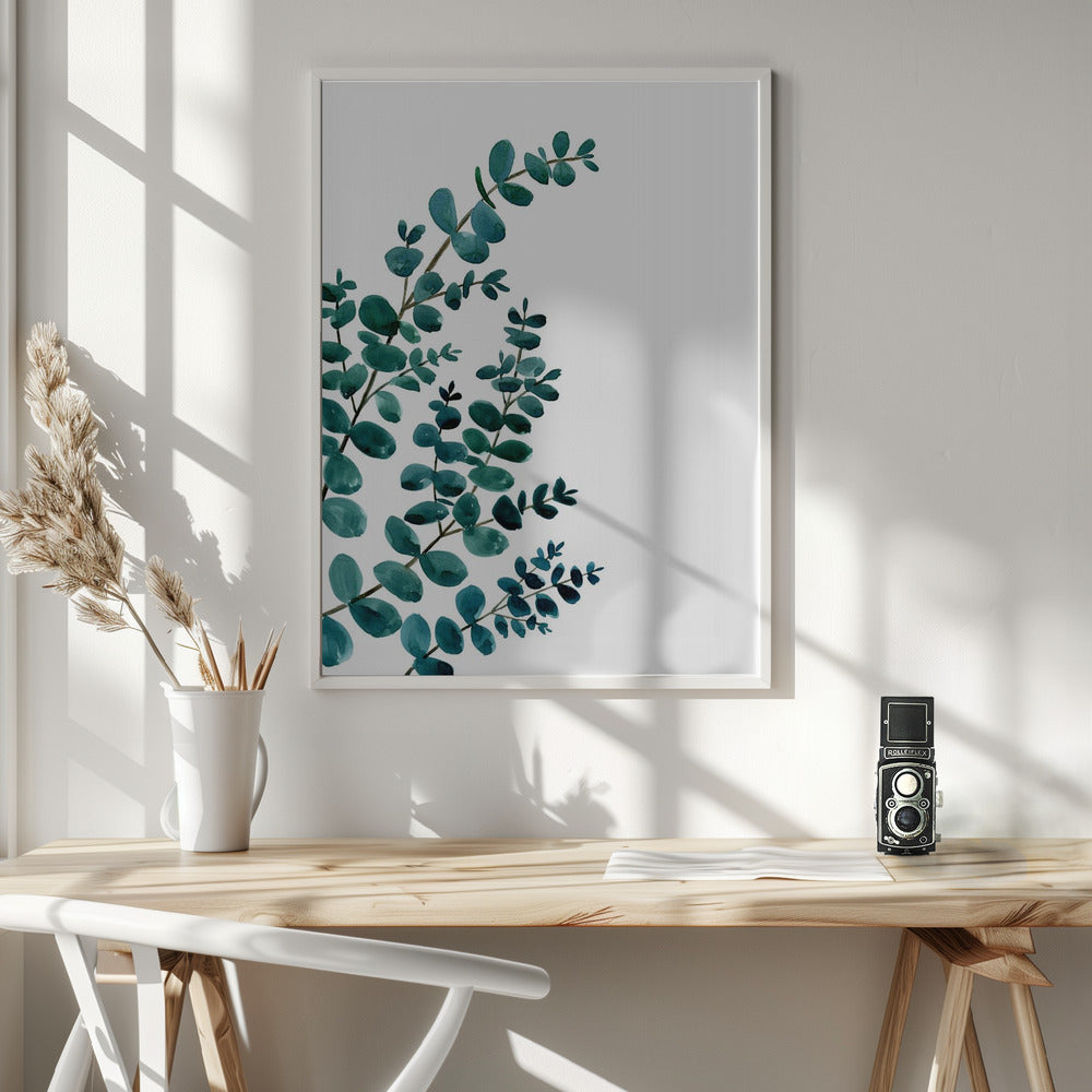 Teal watercolor eucalyptus II Poster