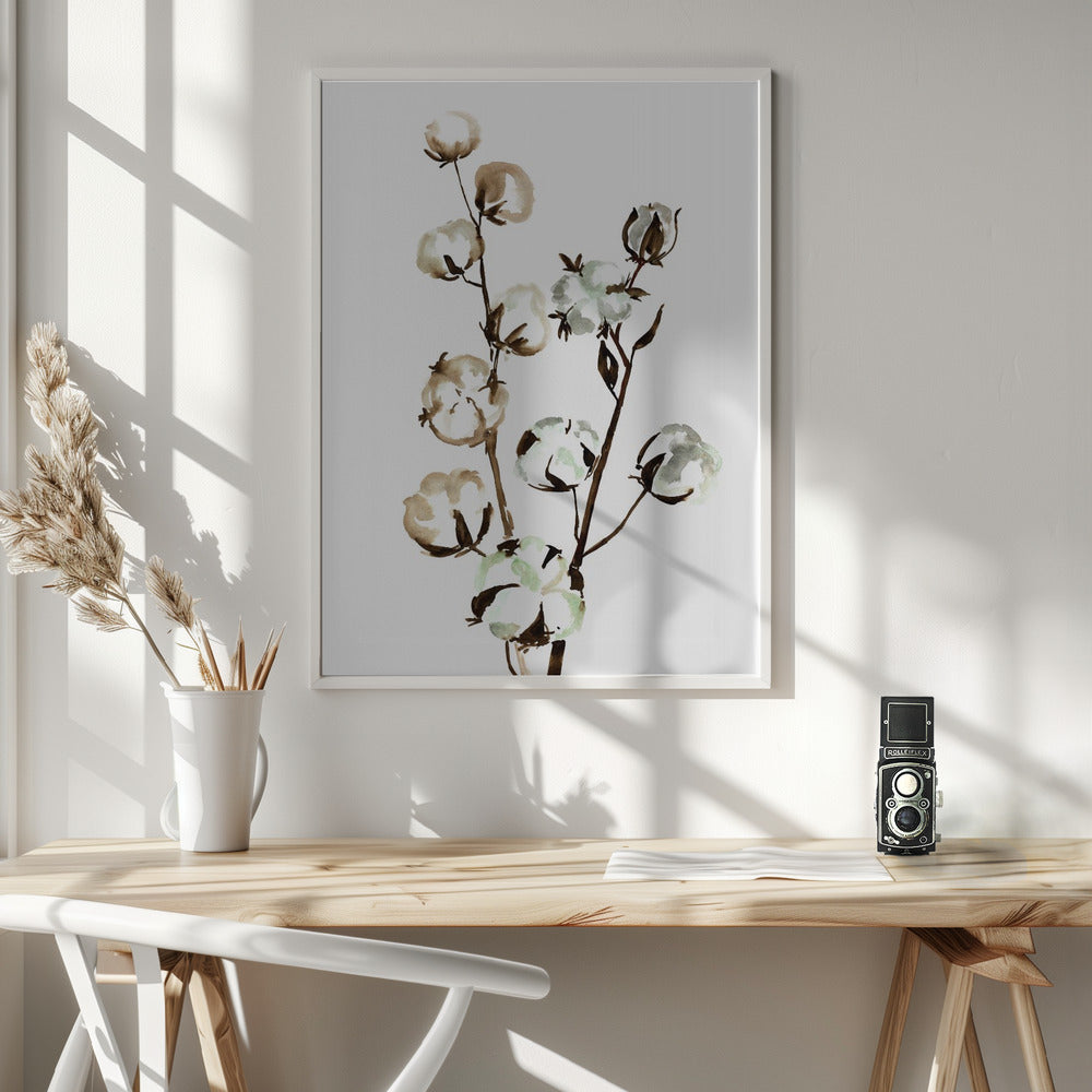 Watercolor cotton branch II Poster