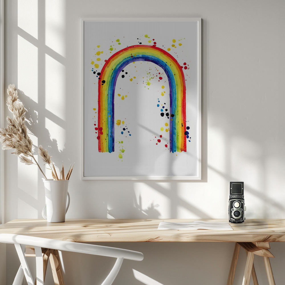 Rainbow watercolor with splatters Poster