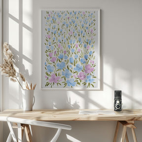 Field of purple and blue flowers Poster