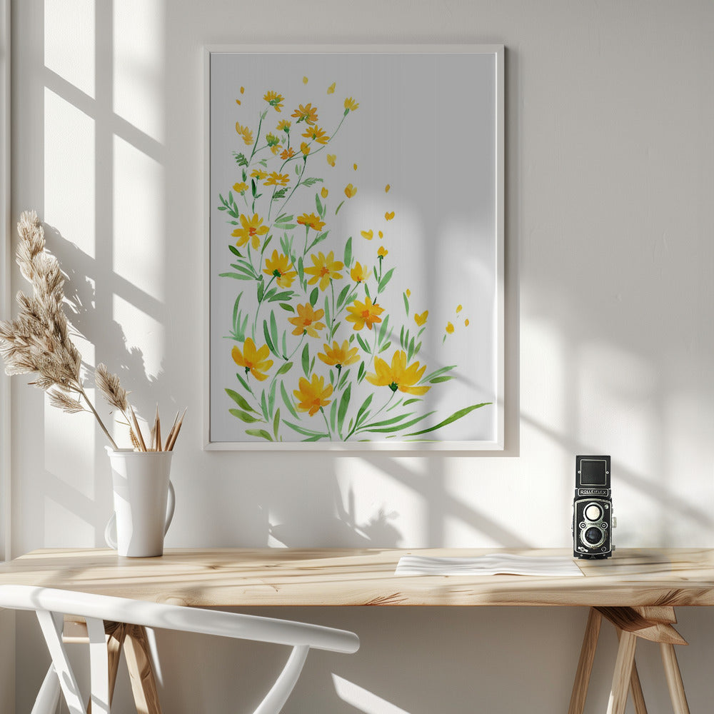 Yellow watercolor wildflowers Poster