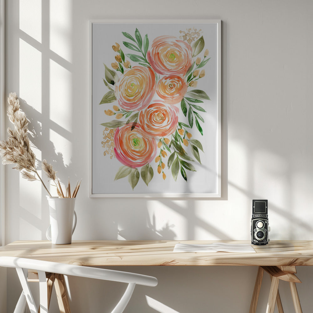 Begonia ranunculus bouquet in coral Poster