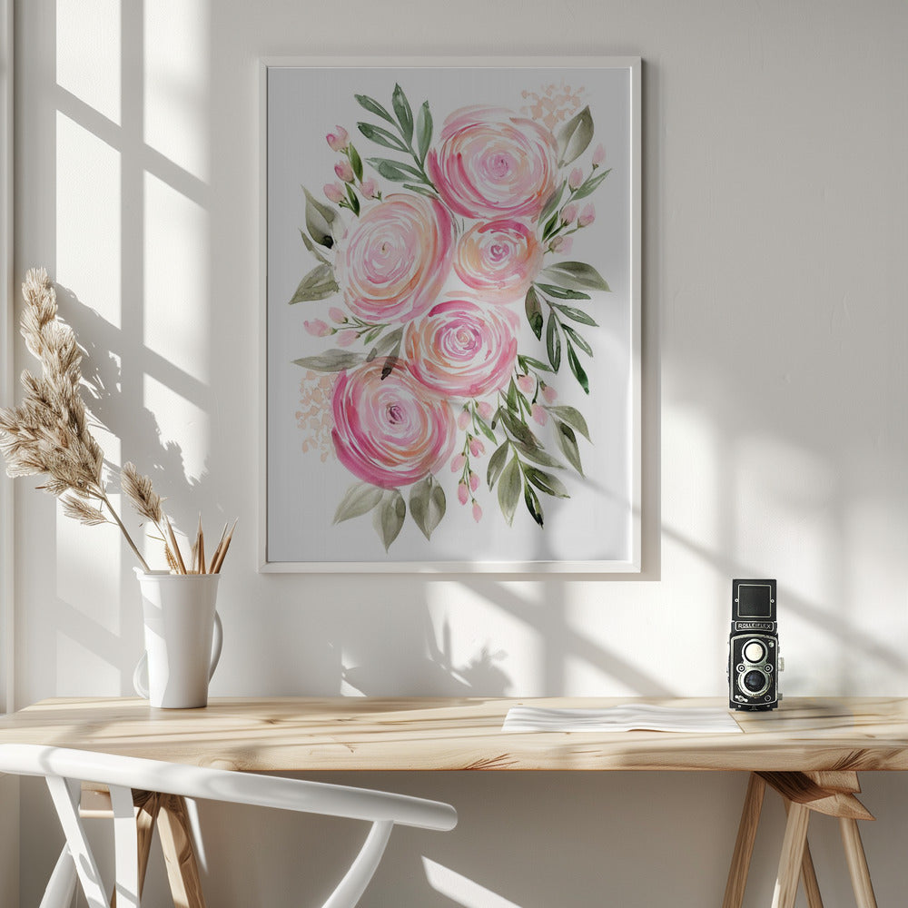 Begonia pink ranunculus bouquet Poster