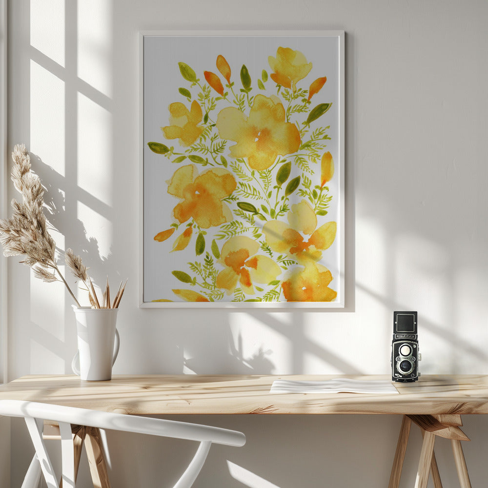 Watercolor California poppies quad 1 Poster