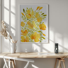 Watercolor California poppies quad 2 Poster