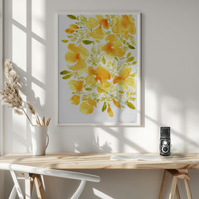 Watercolor California poppies quad 3 Poster