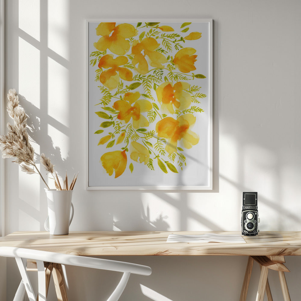 Watercolor California poppies quad 4 Poster