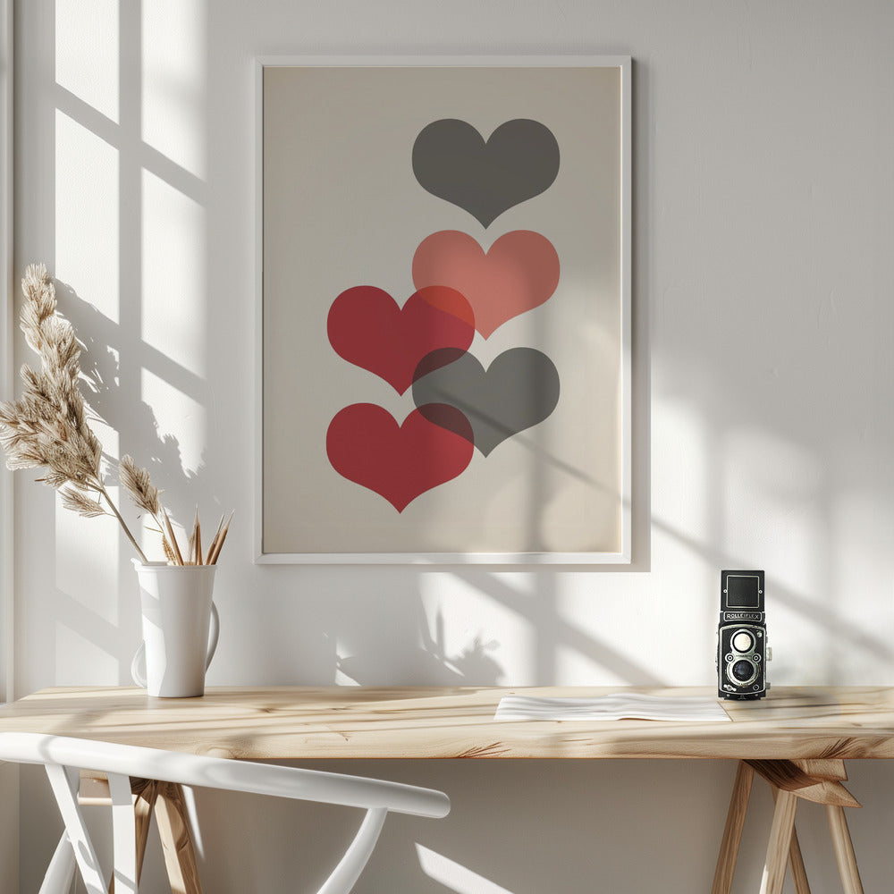 Mid century hearts in red Poster