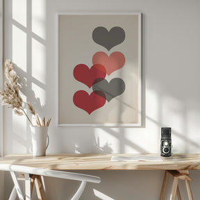 Mid century hearts in red Poster