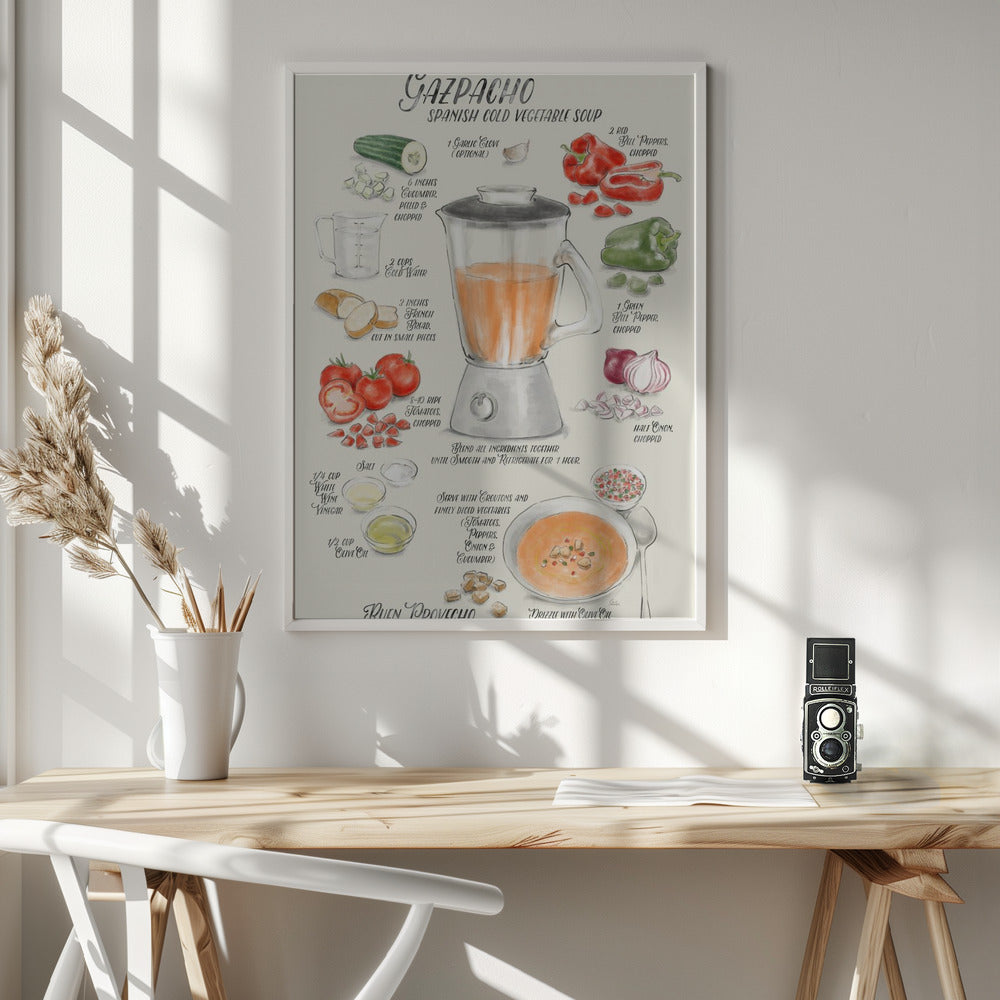 Gazpacho illustrated recipe in English Poster