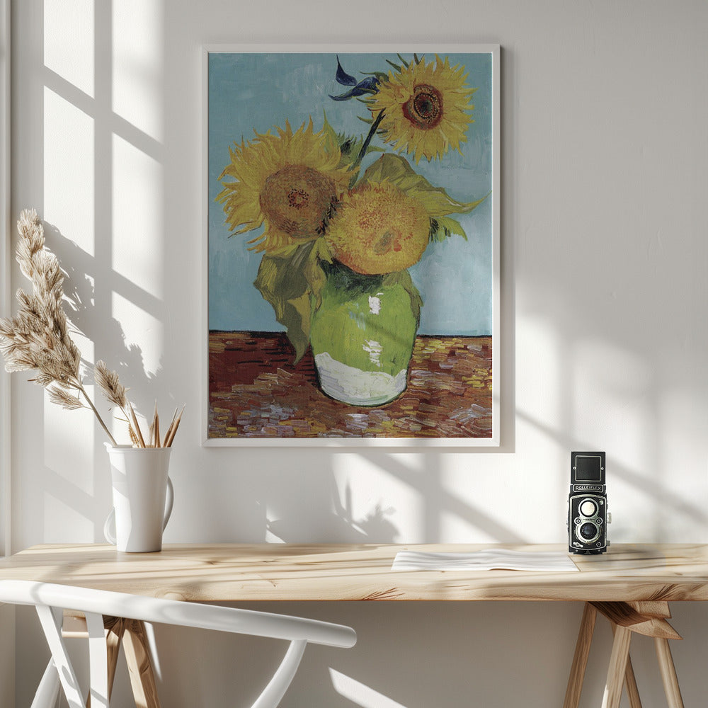 Vase With Three Sunflowers Poster