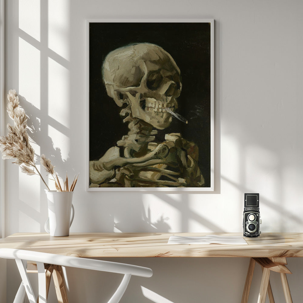 Head of a skeleton with a burning cigarette Poster