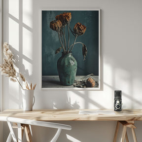 Dry Flowers In Turquoise Vase Poster