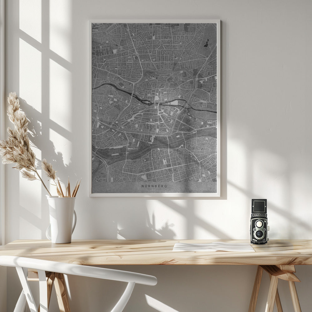 Gray vintage map of Nürnberg downtown Germany Poster