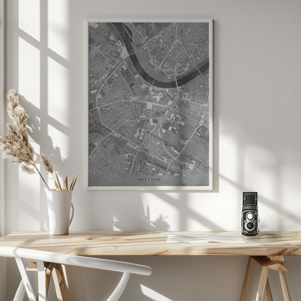 Gray vintage map of Dresden downtown Germany Poster