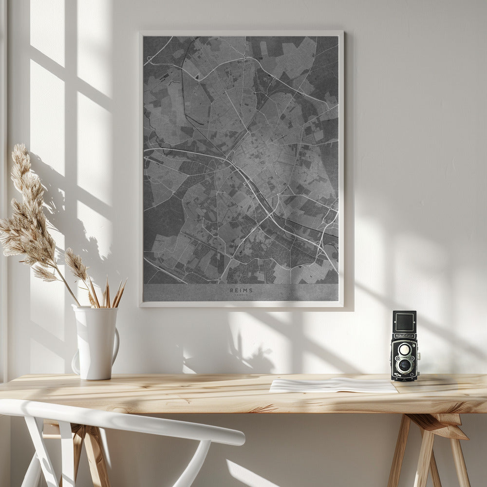 Gray vintage map of Reims France Poster