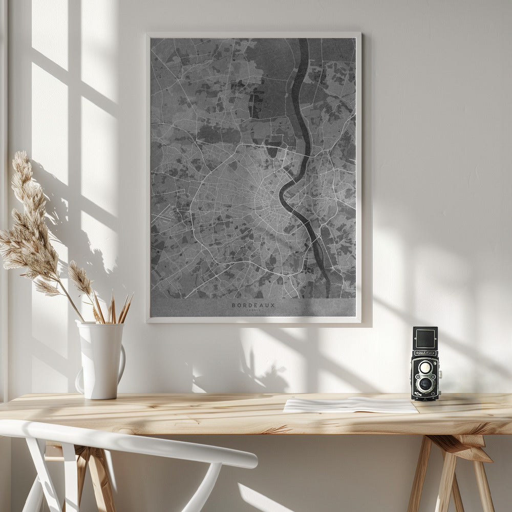 Gray vintage map of Bordeaux France Poster