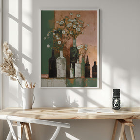 Bottles And Flowers Poster