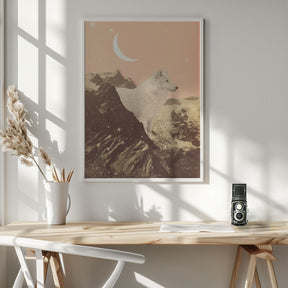 Giant White Wolf In Mountains Poster