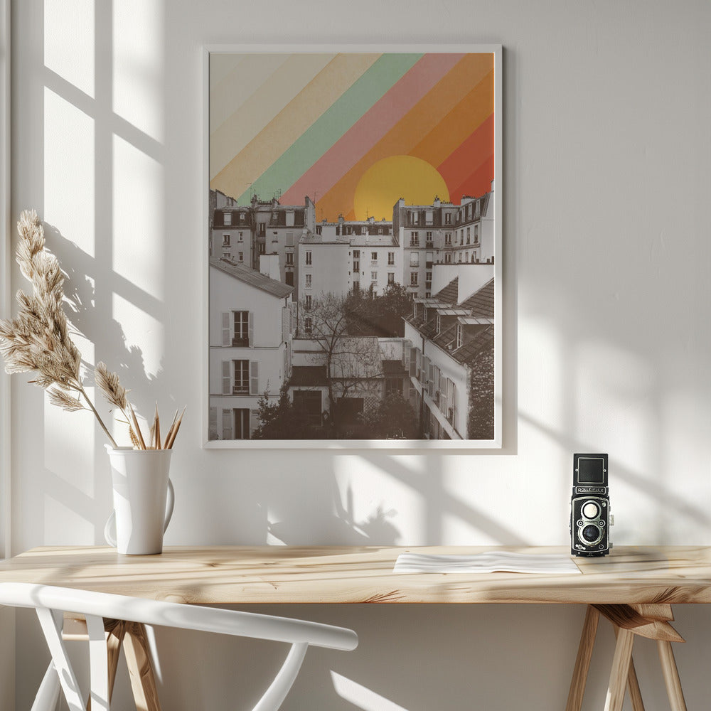 Rainbow Sky Above Paris Poster