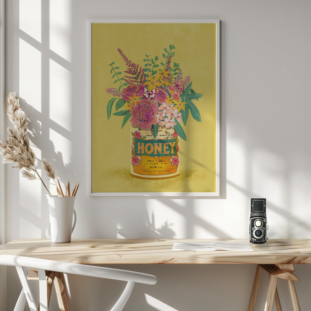 Flowers In a vintage Honey Can Poster