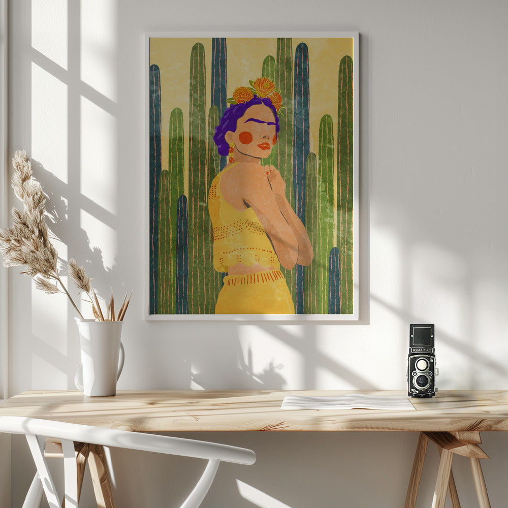 Frida and cacti Poster