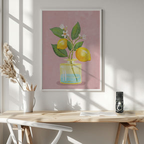 Lemon Bunch In Vase Poster