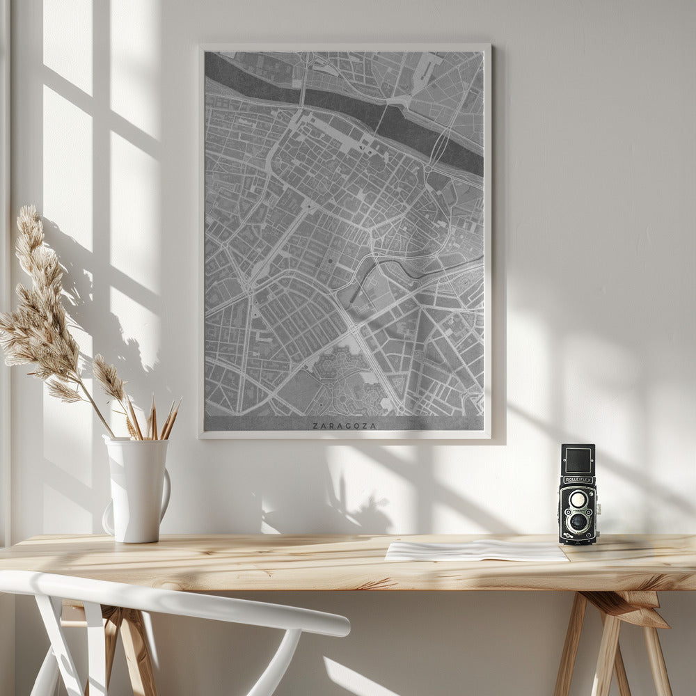 Map of Zaragoza downtown (Spain) in gray vintage style Poster