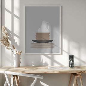 Dishes and vase in gray Poster