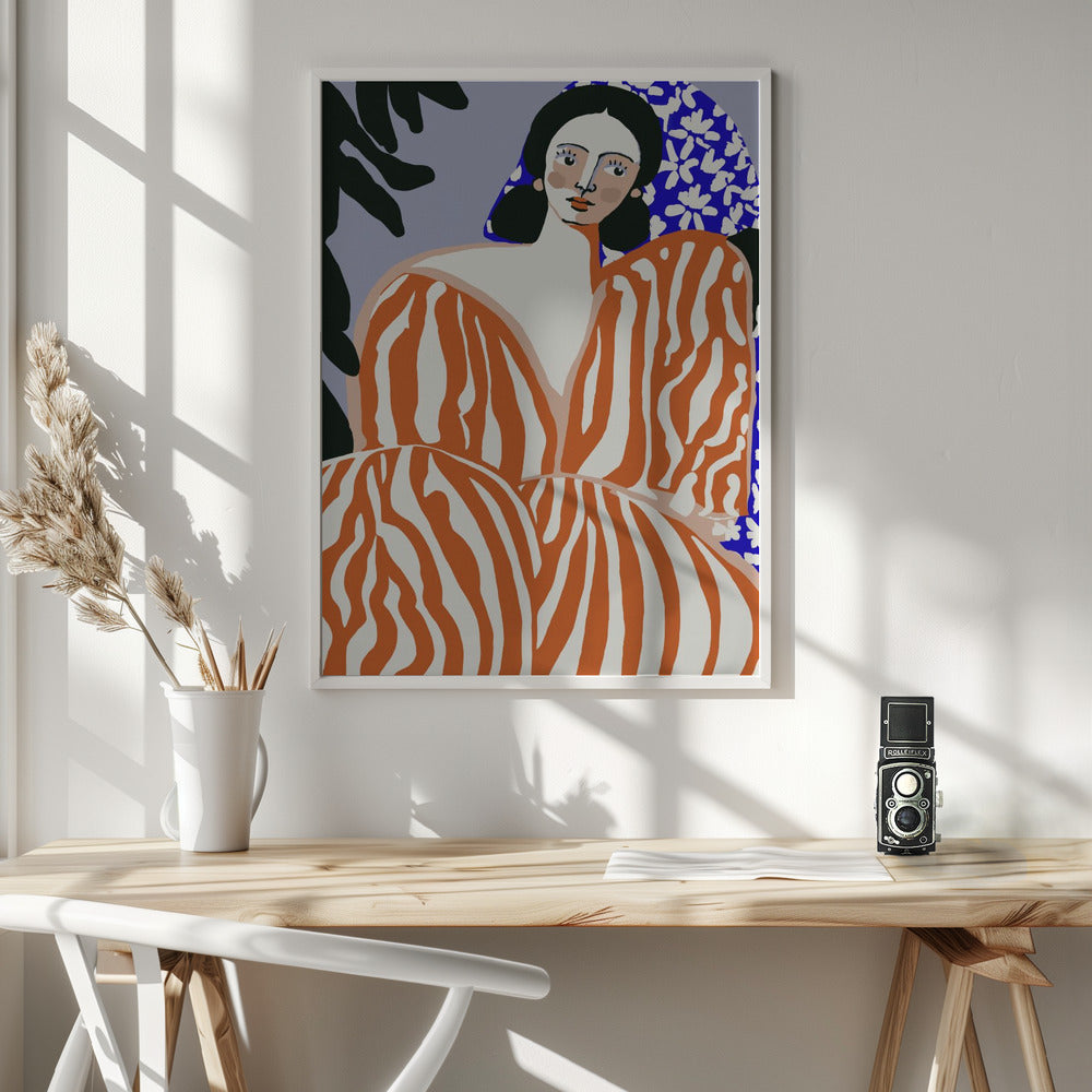 Woman In Striped Suit Poster