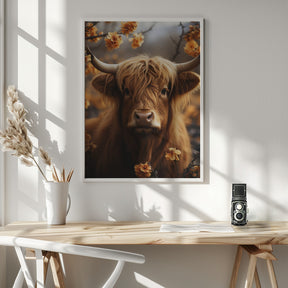 Bull And Flowers Poster