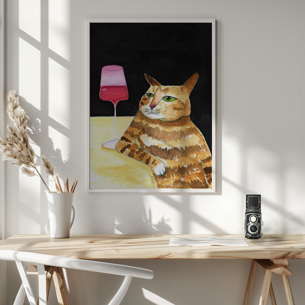 Cat Friday Night Drinks Wine Funny Cat Humour Poster