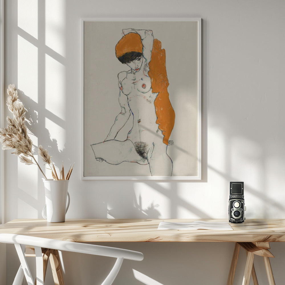 Standing Nude With Orange Drapery 1914 Poster