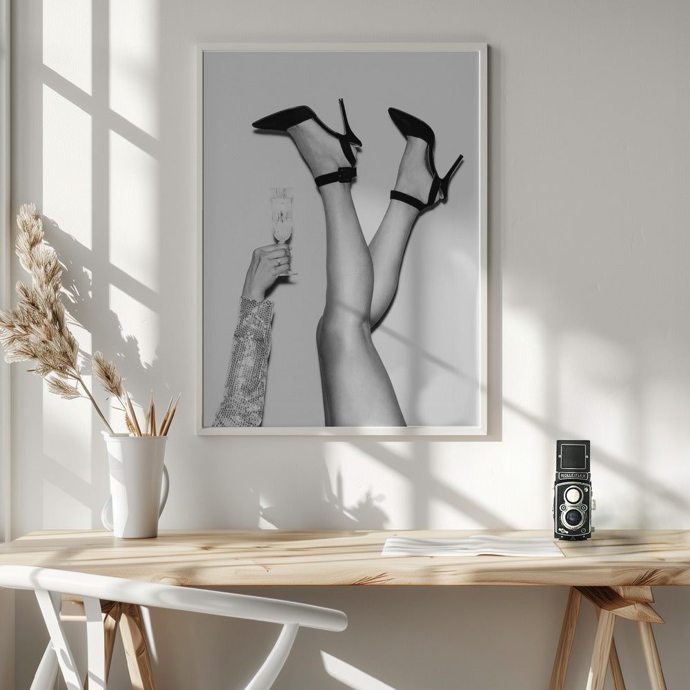 Champagne legs Black and White Poster