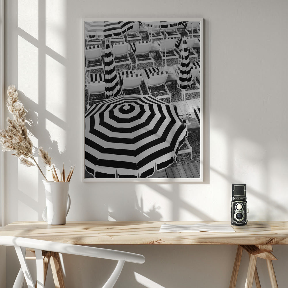 Black and White Beach Umbrellas Poster