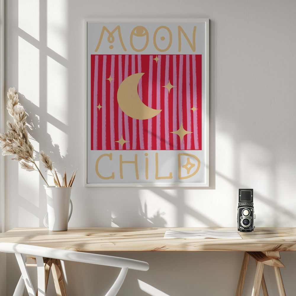 Pink and Red Moon Child Poster