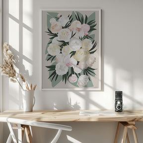 Dara bouquet with leaves and peonies Poster